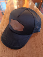 The Black Trucker Leather Patch Cap