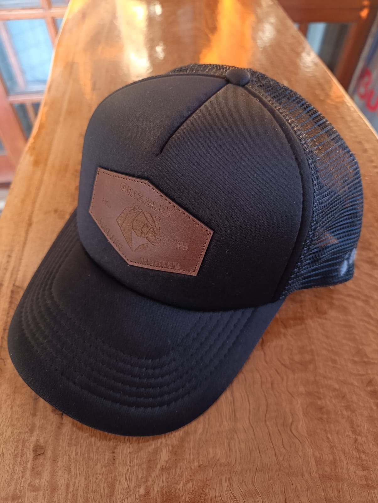 The Black Trucker Leather Patch Cap